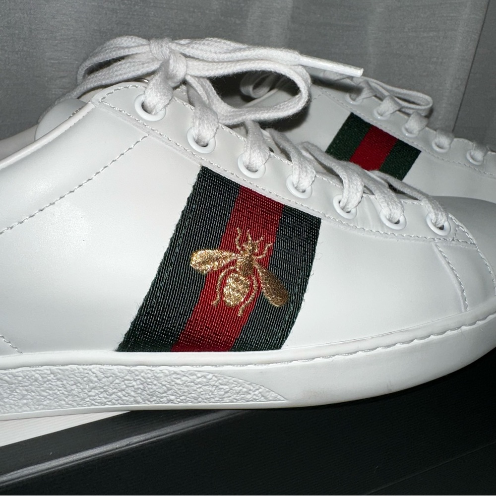 NEW Gucci new ace leather white sneakers bee size 38.5 - Picture 3 of 7